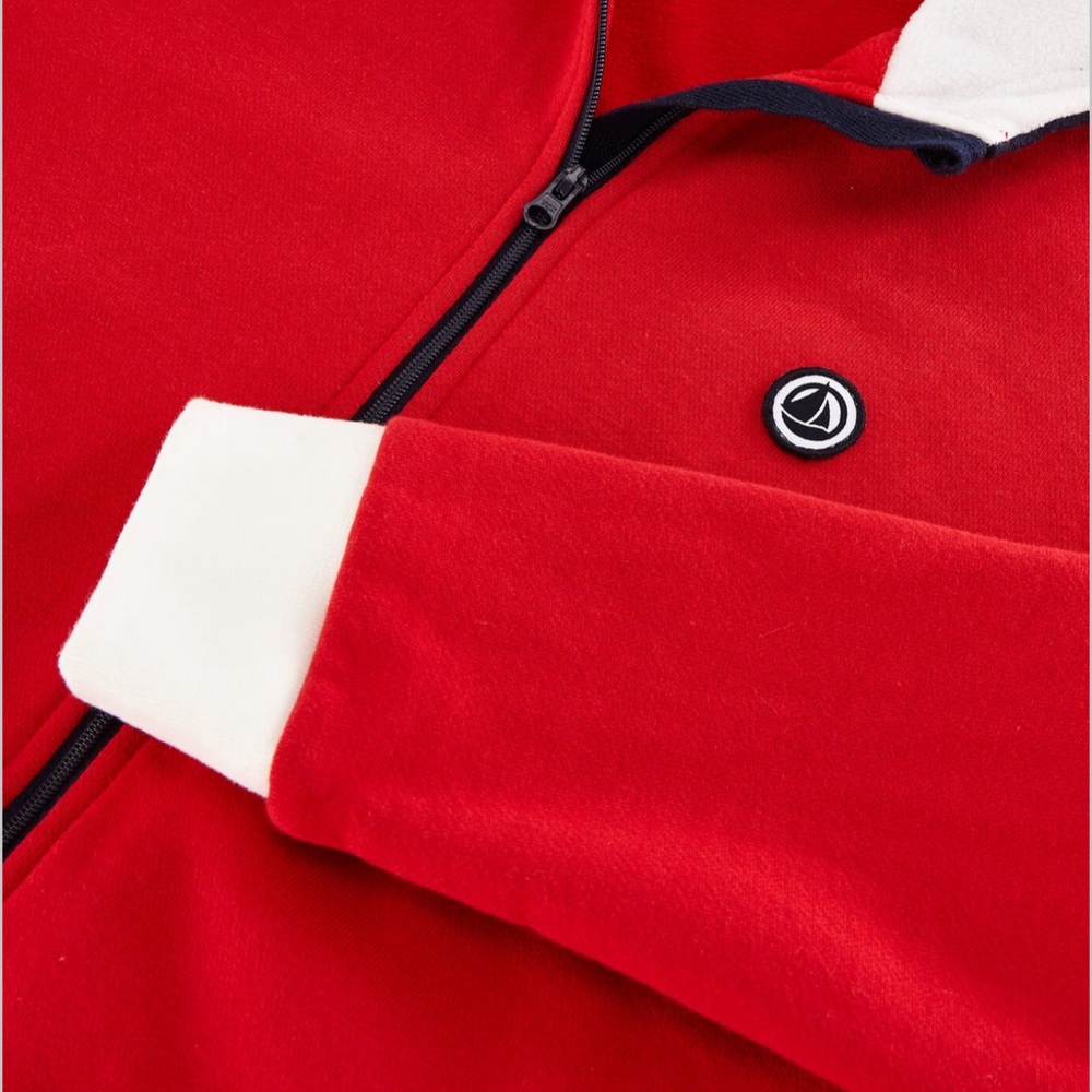 Petit Bateau Kids Red and Navy Zip-Up Hoodie - Picture 2 of 7